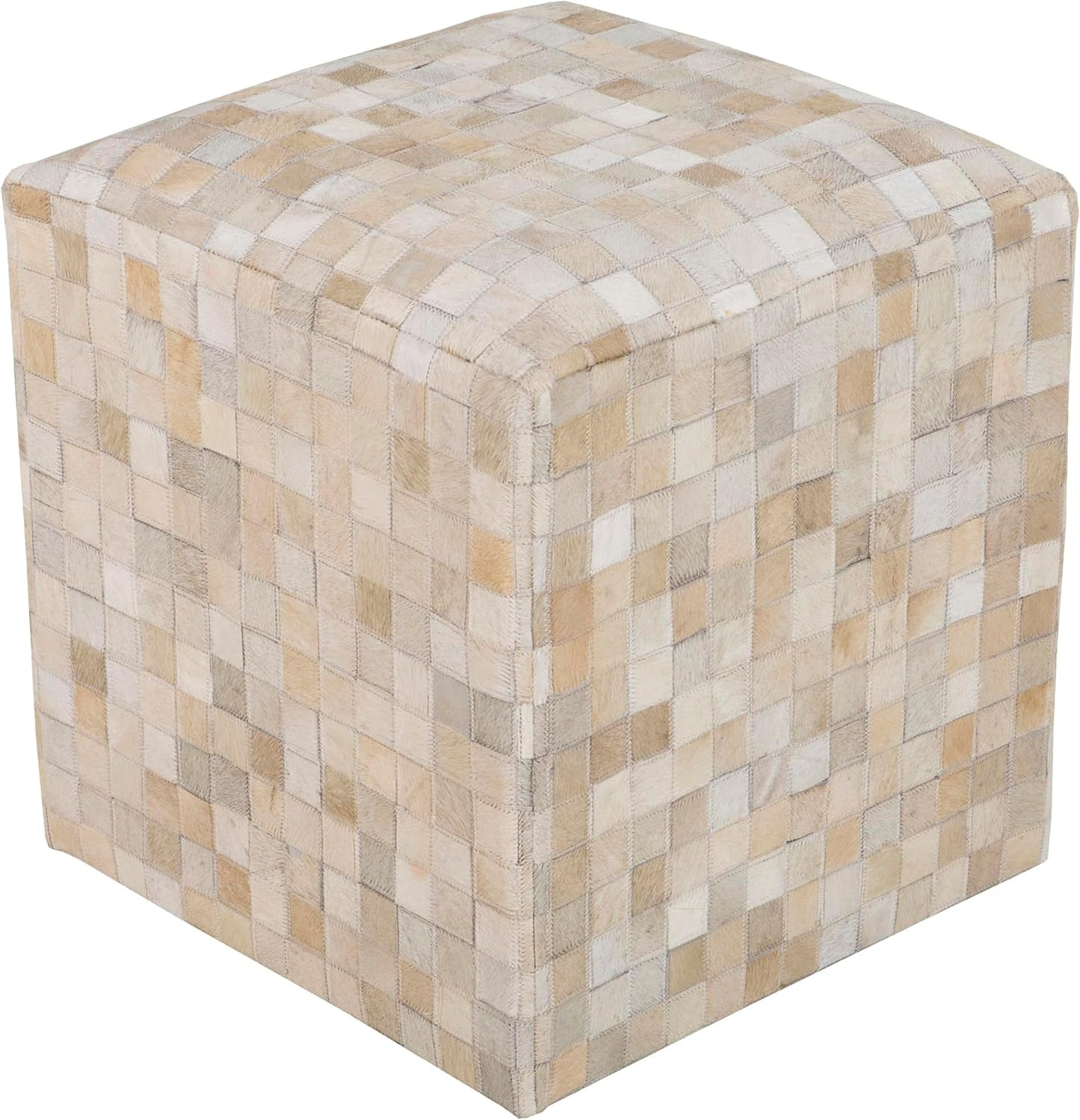 Mark&Day Pouf Ottoman, Grobschonau Hide Leather and Fur Camel Cube Pouf Foot Rest for Living Room, Bedroom and Boho Home Decor (18"x18"x18")