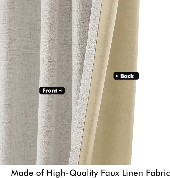 MIULEE 100% Blackout Linen Curtains 42 x 72 Inch Cream White 2 Panels | Thermal - Image 6