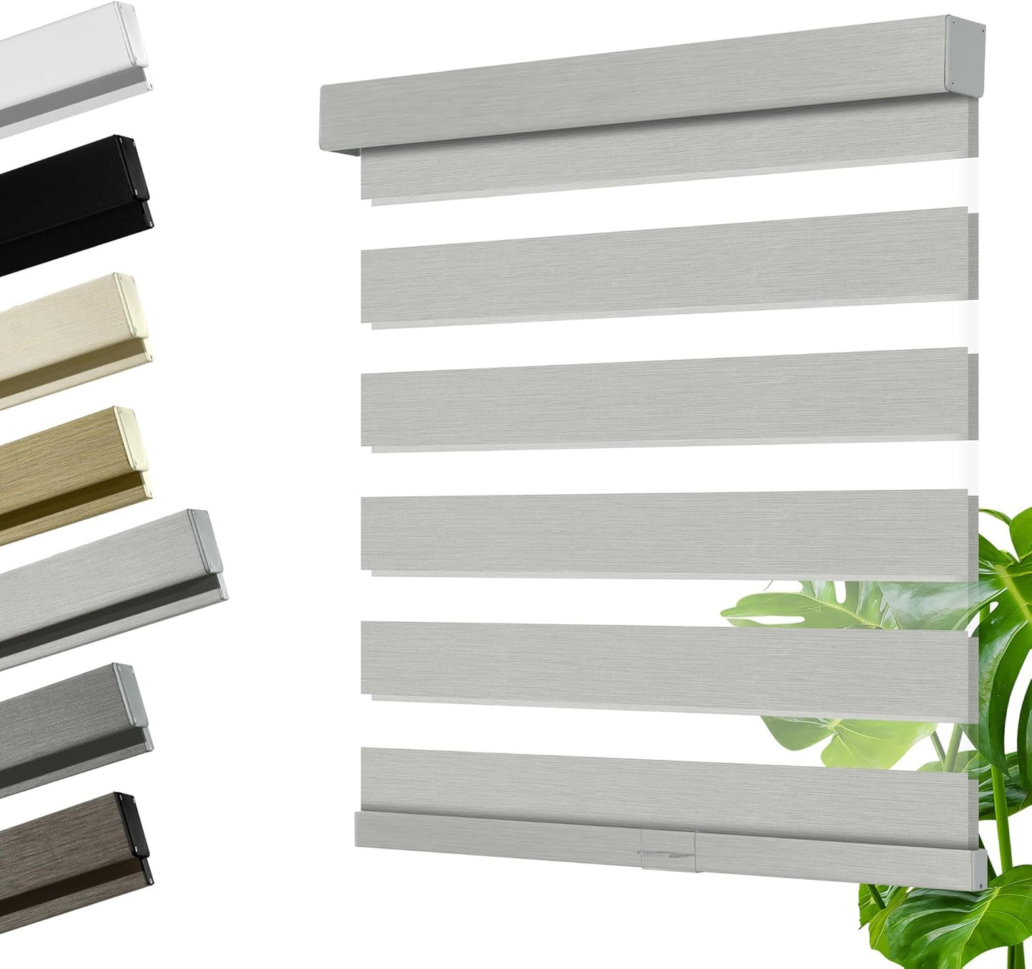 Cordless Zebra Blinds for Windows, Blackout Interior Blinds,Easy to Install,UV Protection,for Offices and Home,Custom Roller Shades, Mousse Light Grey,15" W x 64" H