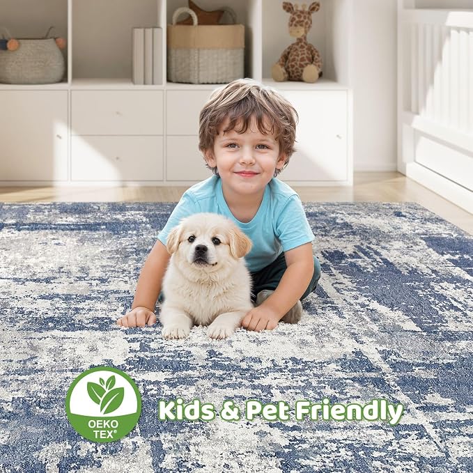 LOONGRUG 7x9 Area Rug Washable Large Neutral Modern Living Room Rugs | Abstract - Image 7