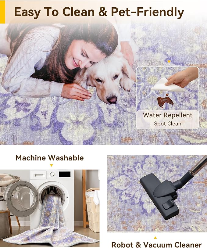 RELEANY Washable Area Rug, Runner 2'6"x8', Water Repellent, Pet Friendly - Image 3