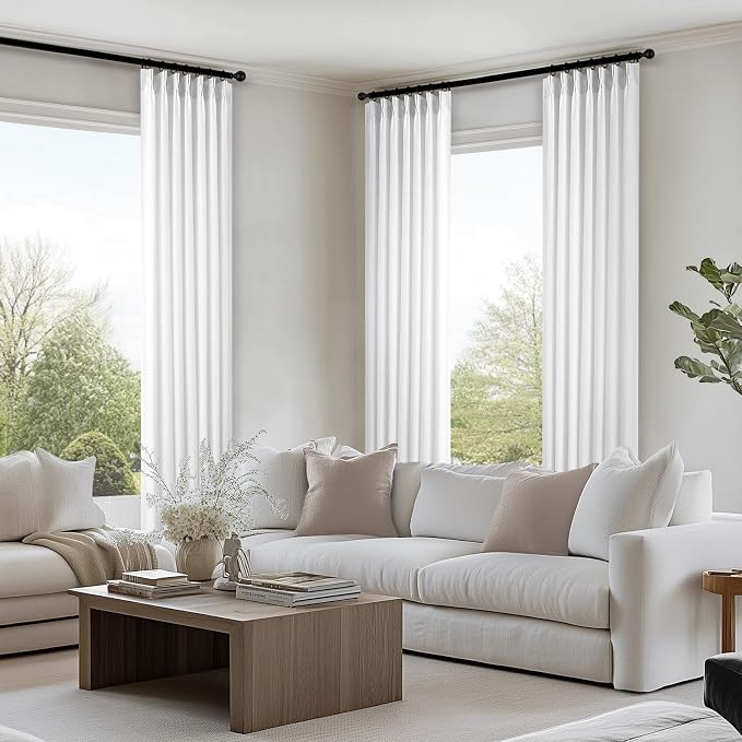 Topfinel Beige White Pinch Pleated Linen Curtains 84 Inch Length 2 Panels - Image 6