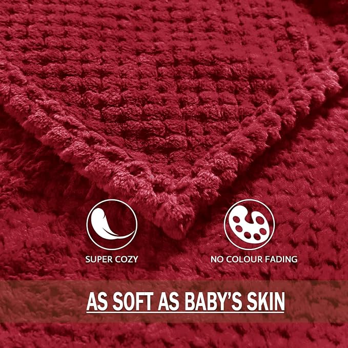 Exclusivo Mezcla Soft Waffle Fleece Bed Blanket Twin XL Size, Deep Red | - Image 8