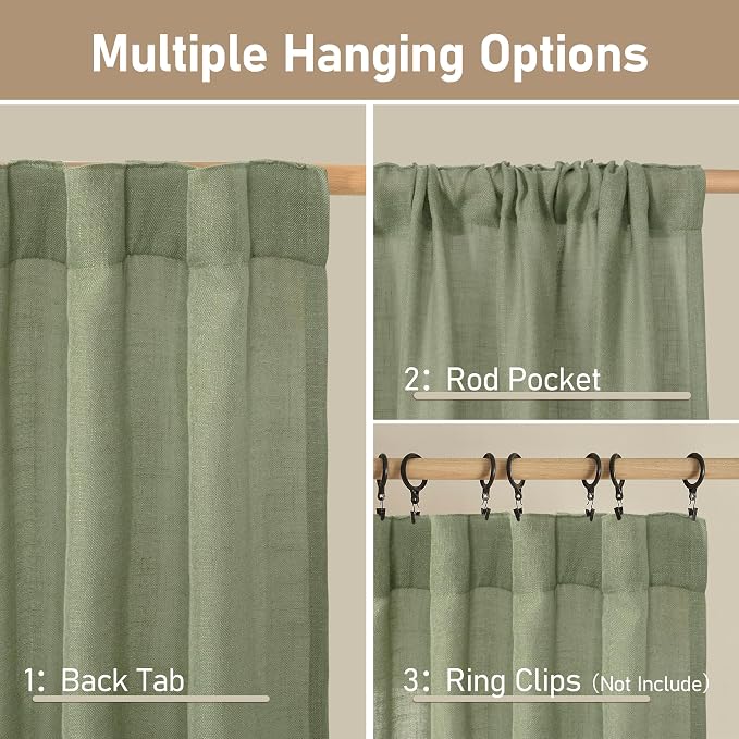 Sage Green Linen Curtains 63 Inch - Image 3