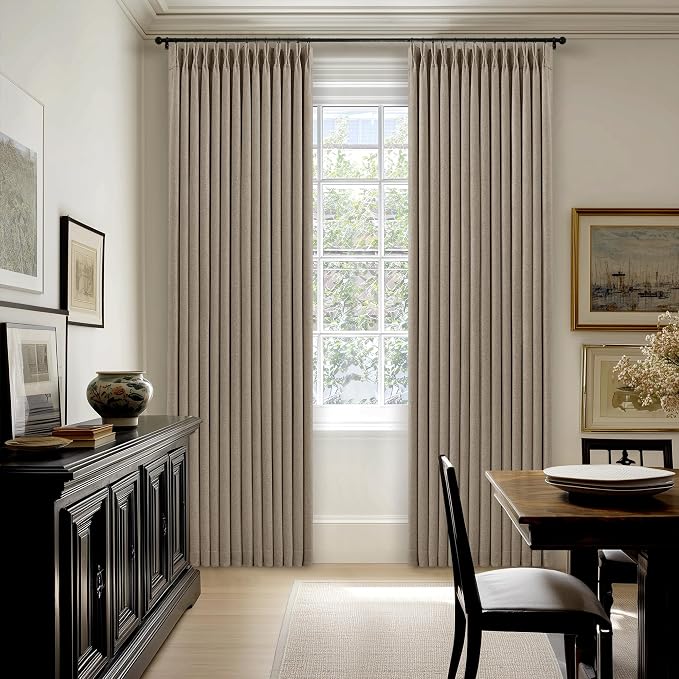Deep Flax Greige Pinch Pleated 100% Blackout Linen Curtains 90 Inch Length | - Image 8