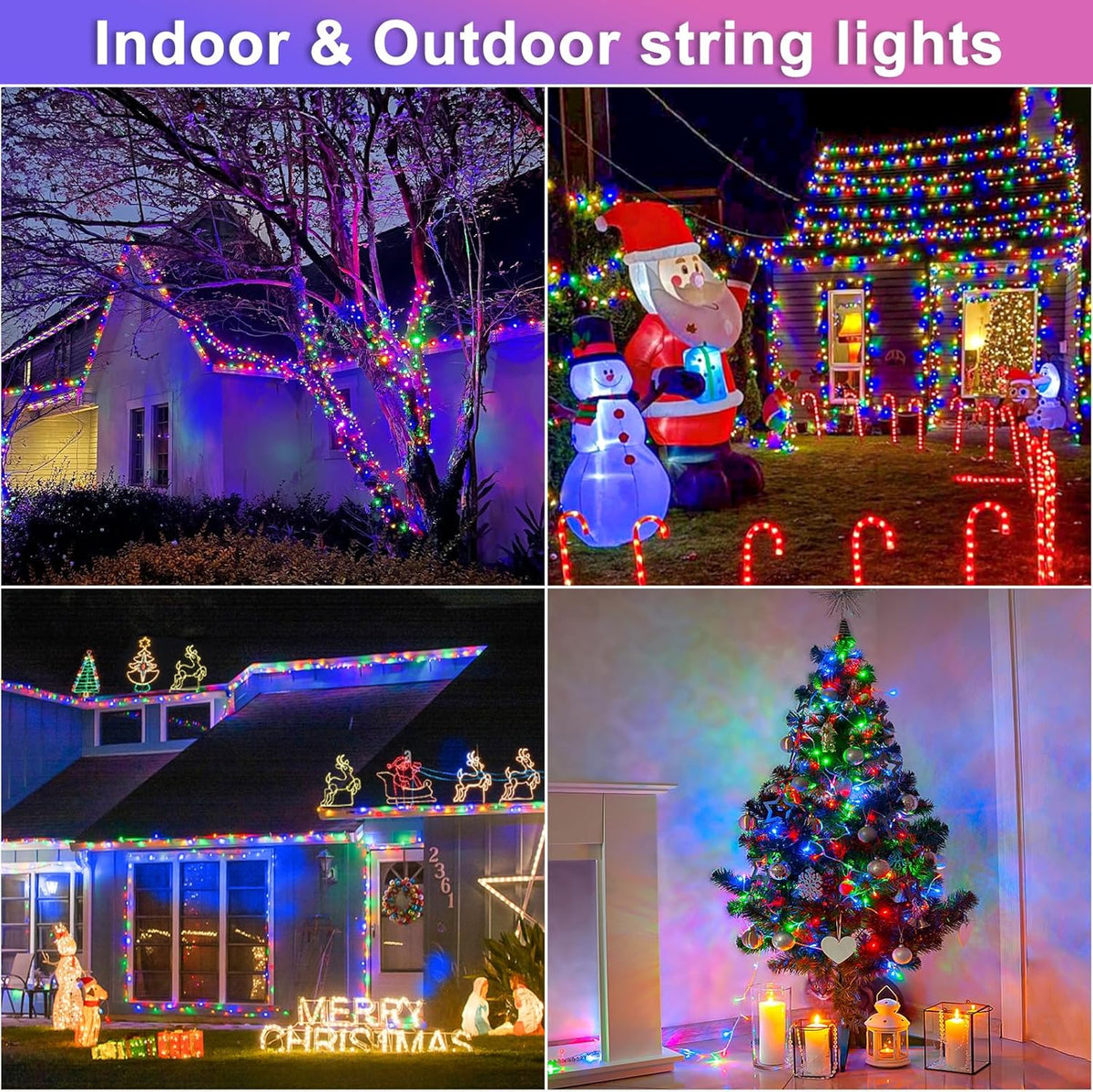 Christmas Lights Indoor Outdoor, 132ft 400 LED Christmas String Lights Indoor 8 Modes Clear Wire, Plug in Waterproof Twinkle Fairy Lights for Bedroom Tree Christmas Decorations, Multicolor