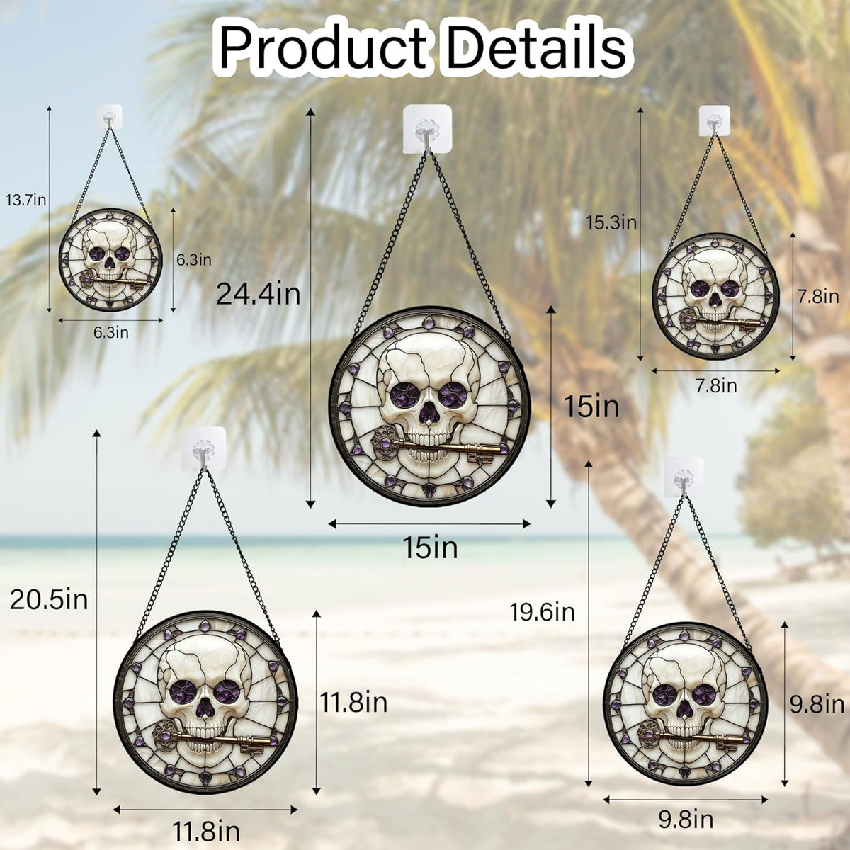 Stained Glass Window Hanging - Halloween Scary Skull Suncatcher for Doors Garden Home Spooky Purple Skeleton Key Sun Catchers Gothic Decor Horror Gifts for Women Men Friend Boy Girl 6.3 in