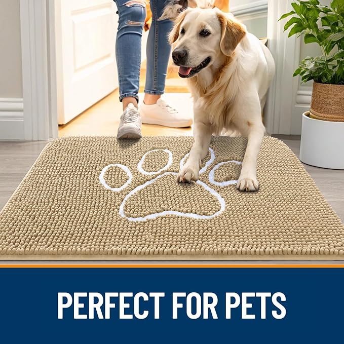 OLANLY Dog Door Mat for Muddy Paws 44x24, Paw Print Design Chenille Mud Mat | - Image 6