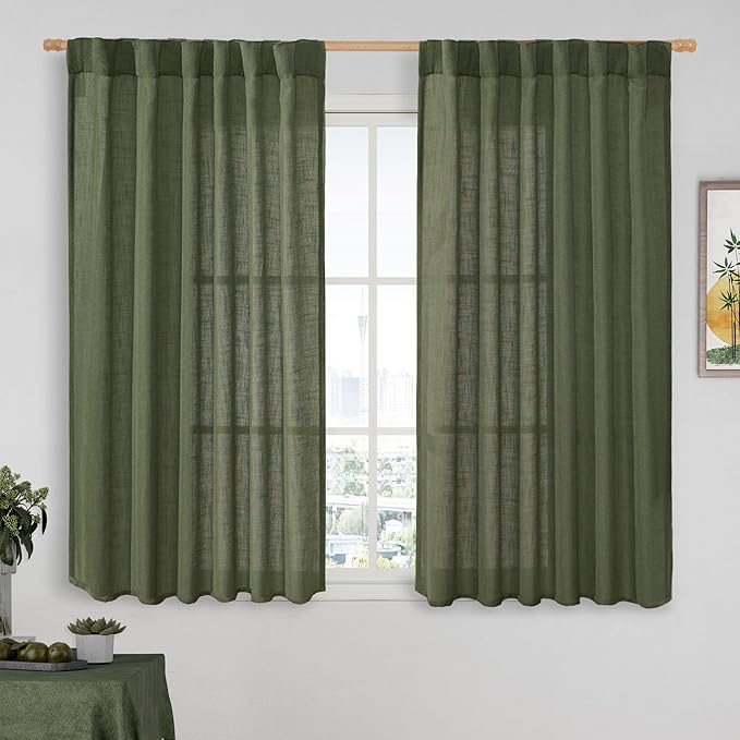Linen Semi Sheer Curtains 48 Inch by LAMIT