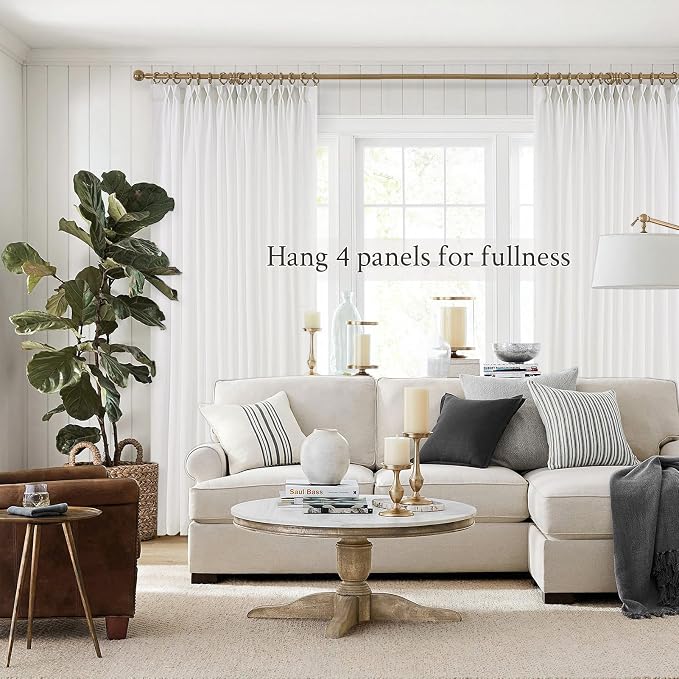 Topfinel Home White Pinch Pleated Semi Sheer Curtains Textured Linen Blended - Image 6