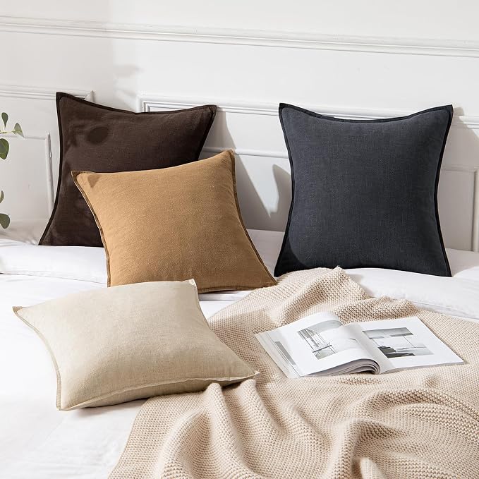 MIULEE Decorative Linen Euro Sham Pillow Covers 22x22 Inch Brown | Boho - Image 4