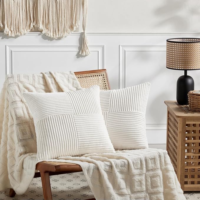 Fancy Homi 2 Packs Cream White Decorative Throw Pillow Covers 22x22 Inch - Image 6