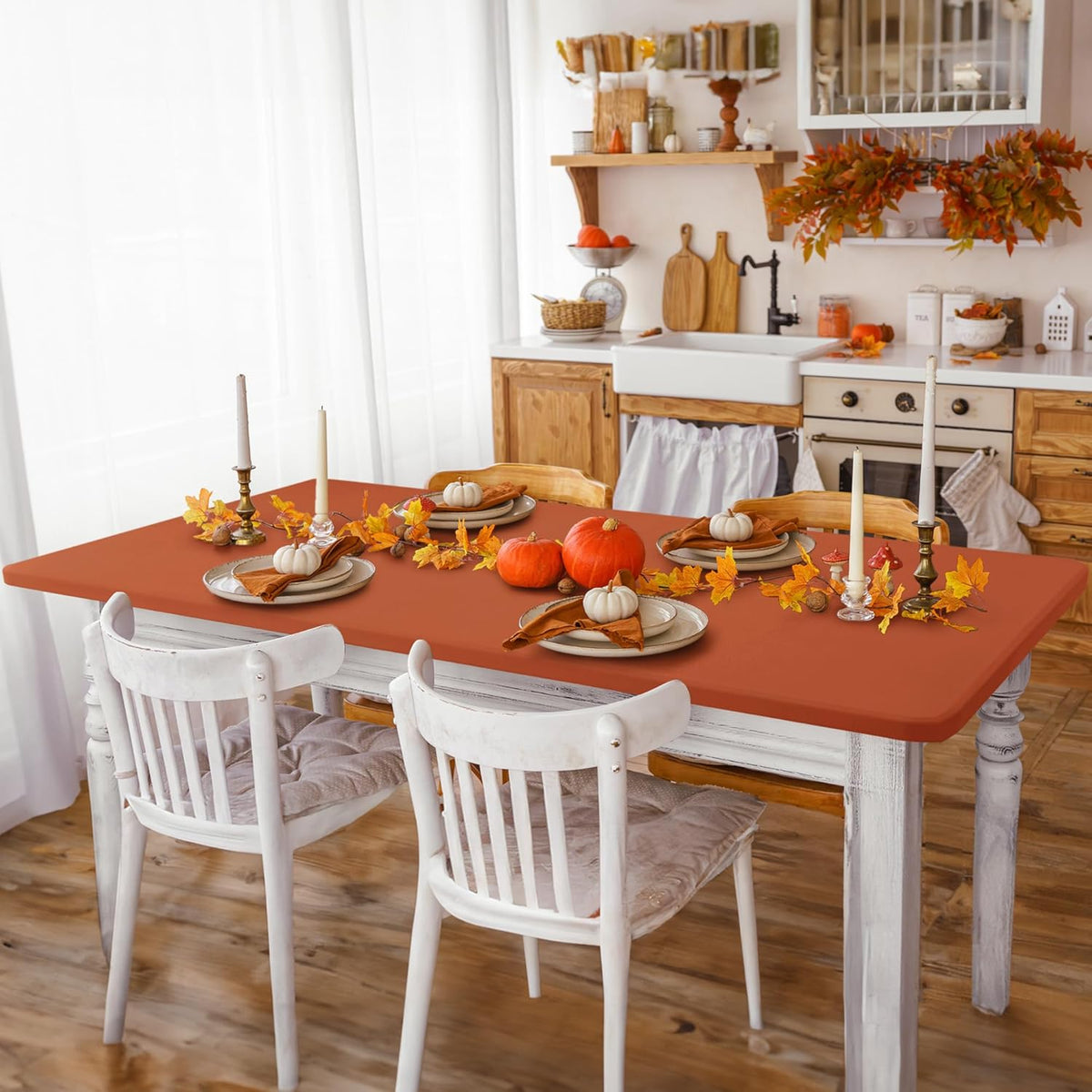 Fitted Tablecloth for 6 Foot Rectangle Tables-6 Pack Rust Elastic Outdoor Picnic Table Cover-Spandex Stretch Folding Table Cloths 6 ft for Camping Dining Room Patio Kitchen Banquet Party