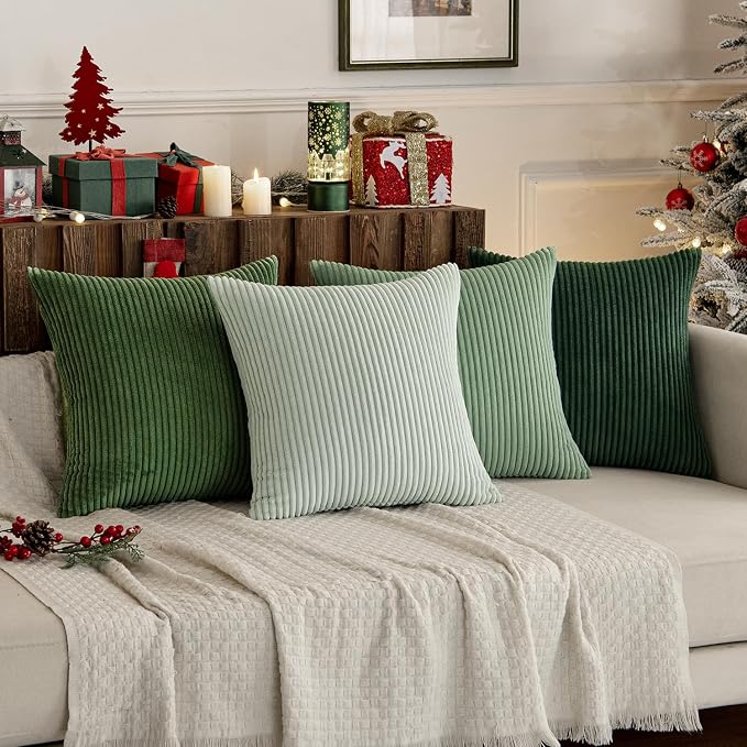 MIULEE Soft Corduroy Decorative Throw Pillow Covers Forest Green 18x18 | Set of - Image 9