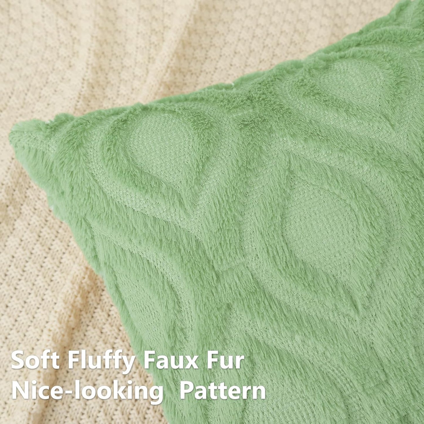 decorUhome Throw Pillow Covers 16x16 Inch Set of 2, Soft Plush Decorative Faux Fur Sage Green Solid Couch Pillow Covers, Accent Farmhouse Neutral Square Euro Pillow Cases for Sofa Bed Living Room