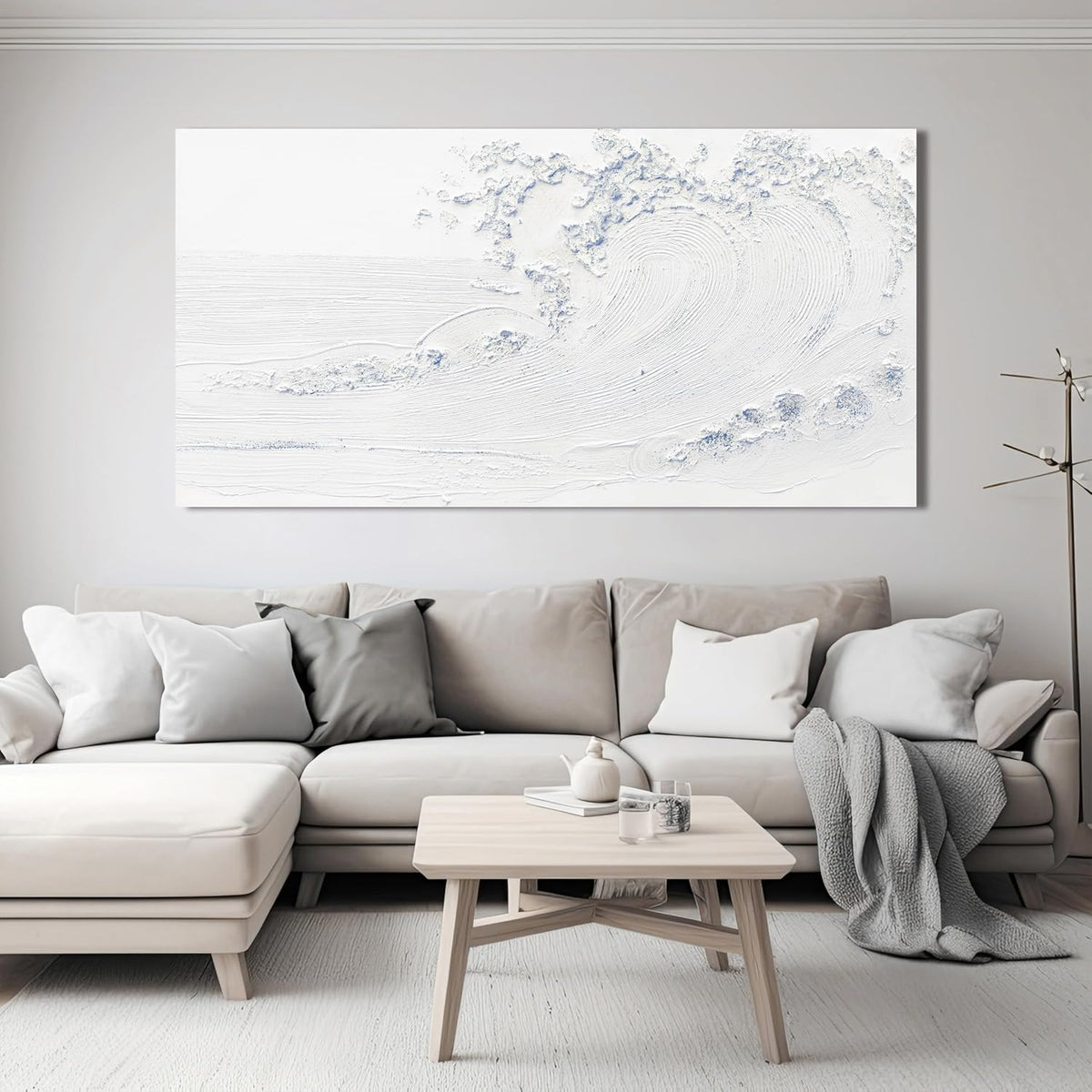 Canvas Wall Art Decor Large Wall Art Pictures for Living Room Wave Artwork for Walls White Blue Wave Wall Art Prints Landscape Coastal Wall Art Decor Art Work for Home Office Room Wall Decor 24"x48"