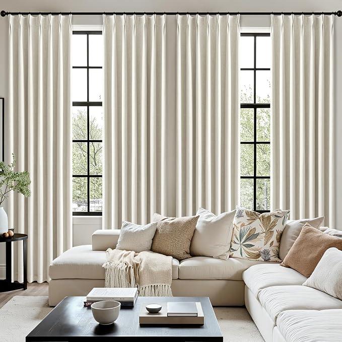 MIULEE Natural Pinch Pleated 100% Blackout Linen Curtains 40x98 Inches | Room - Image 7