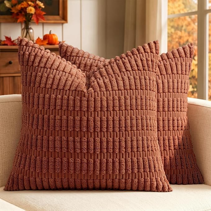 MIULEE Fall Decorative Throw Pillow Covers 18x18 Dark Rust Pack of 2 | by MIULEE