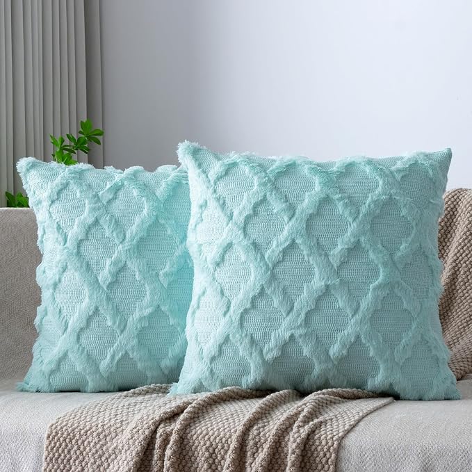 Set of 2 Soft Moroccan Throw Pillow Covers 18x18 Inch Plush Boho Decorative by Cozoomy