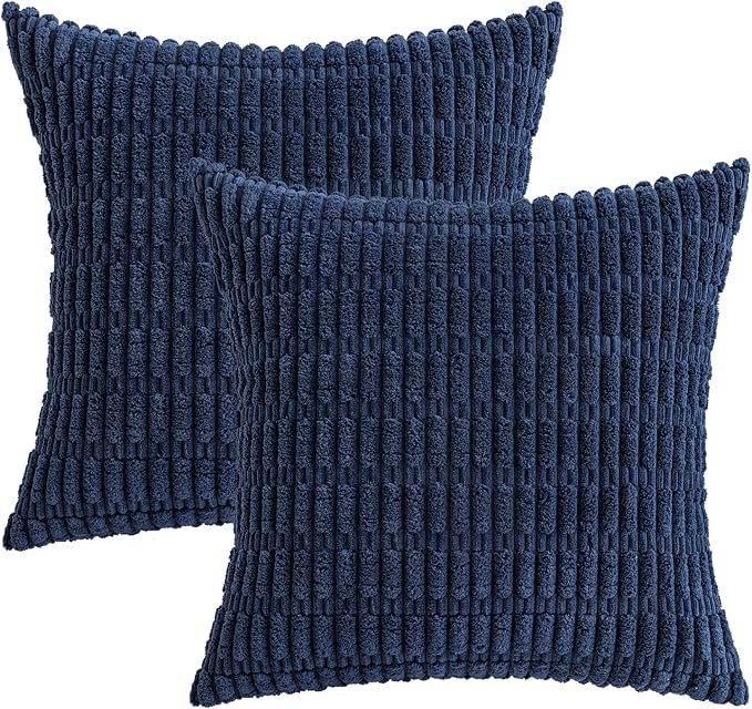 MIULEE Euro Sham Corduroy Decorative Throw Pillow Covers 22x22 Navy Blue | Pack - Image 6