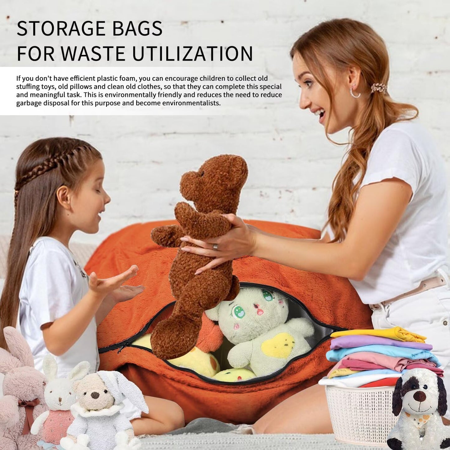 Bean Bag Chair for Adults 5FT,Soft Removable Cover for Teens/Girls Bedroom,Fluffy Giant Round Floor Beanbag Lounger Chairs (No Filler,Orange)
