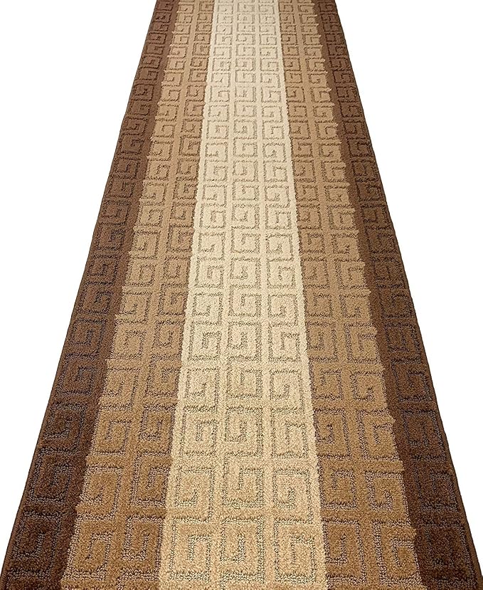 Custom Length Hallway Runner Rug, Slip Resistant, Meander Brown, 26 Inch X 18 - Image 3