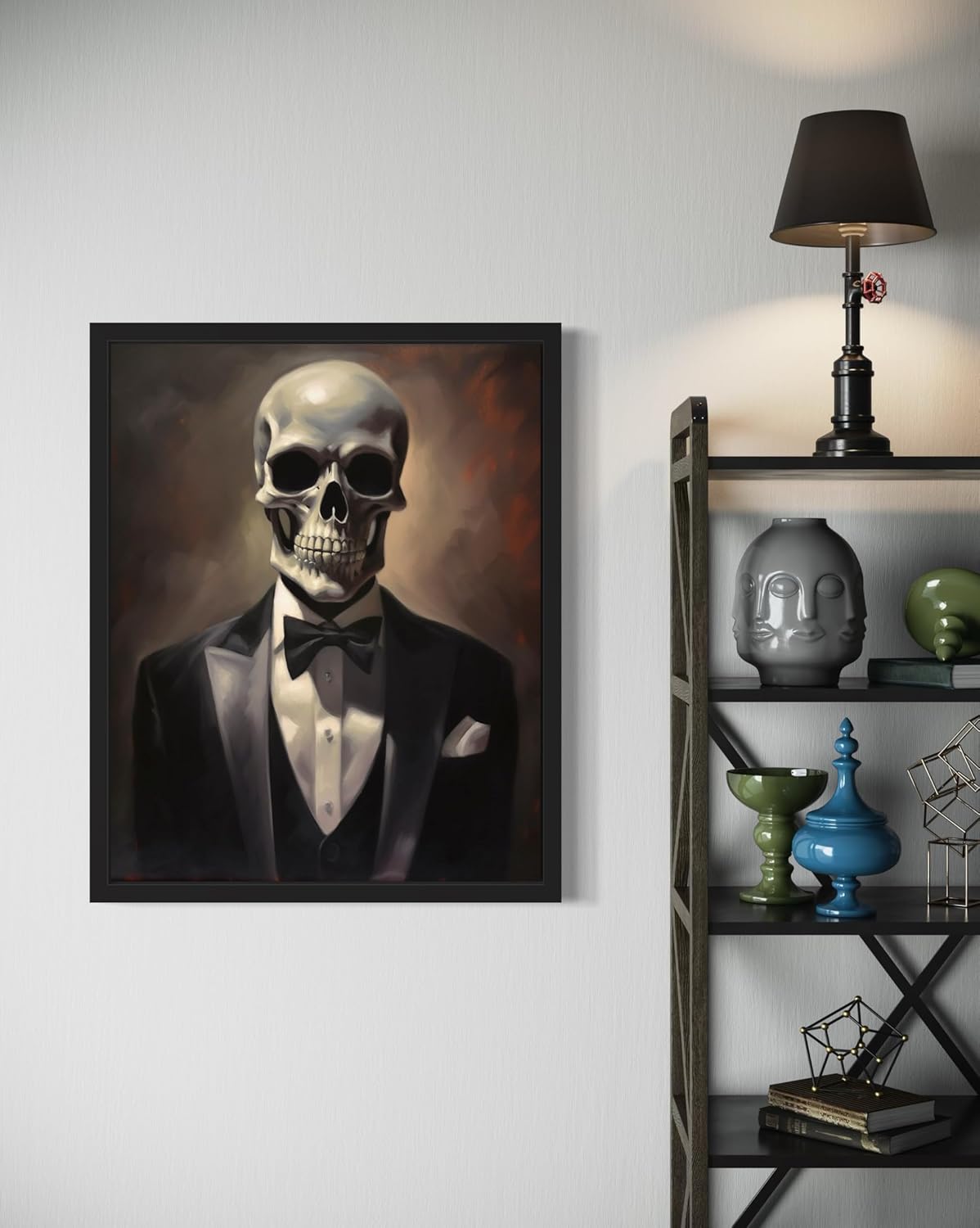 Skull Portrait Poster Art Print, Halloween Scary Vintage Wall Art Academia Spooky Painting Decoration for Horror Prints, Gothic Posters Bedroom Decor 89 (Skull Portrait, 8 x 10 inches, Unframed)