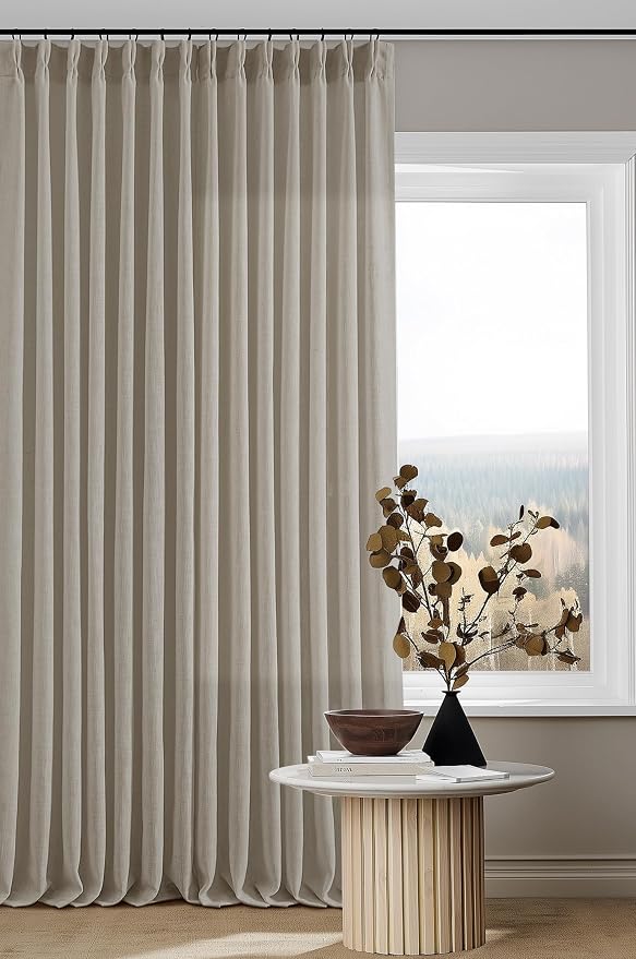 102 Inch Long Curtains Pinch Pleat Linen Curtains Burlywood Birch | Tan Brown by Twodrapes