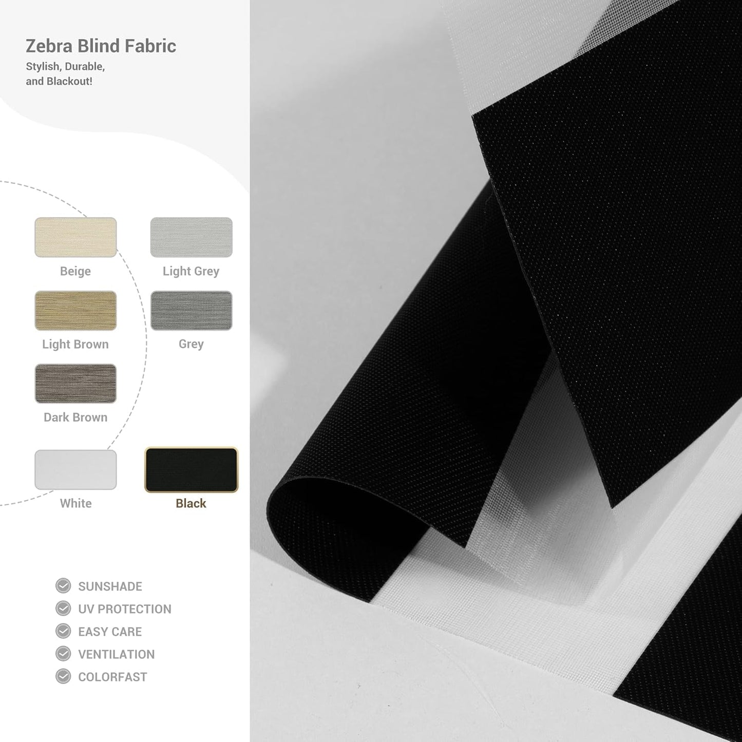 Cordless Zebra Blinds for Windows, Blackout Interior Blinds,Easy to Install,UV Protection,for Offices and Home,Custom Roller Shades, Solid Black, 35" W x 80" H