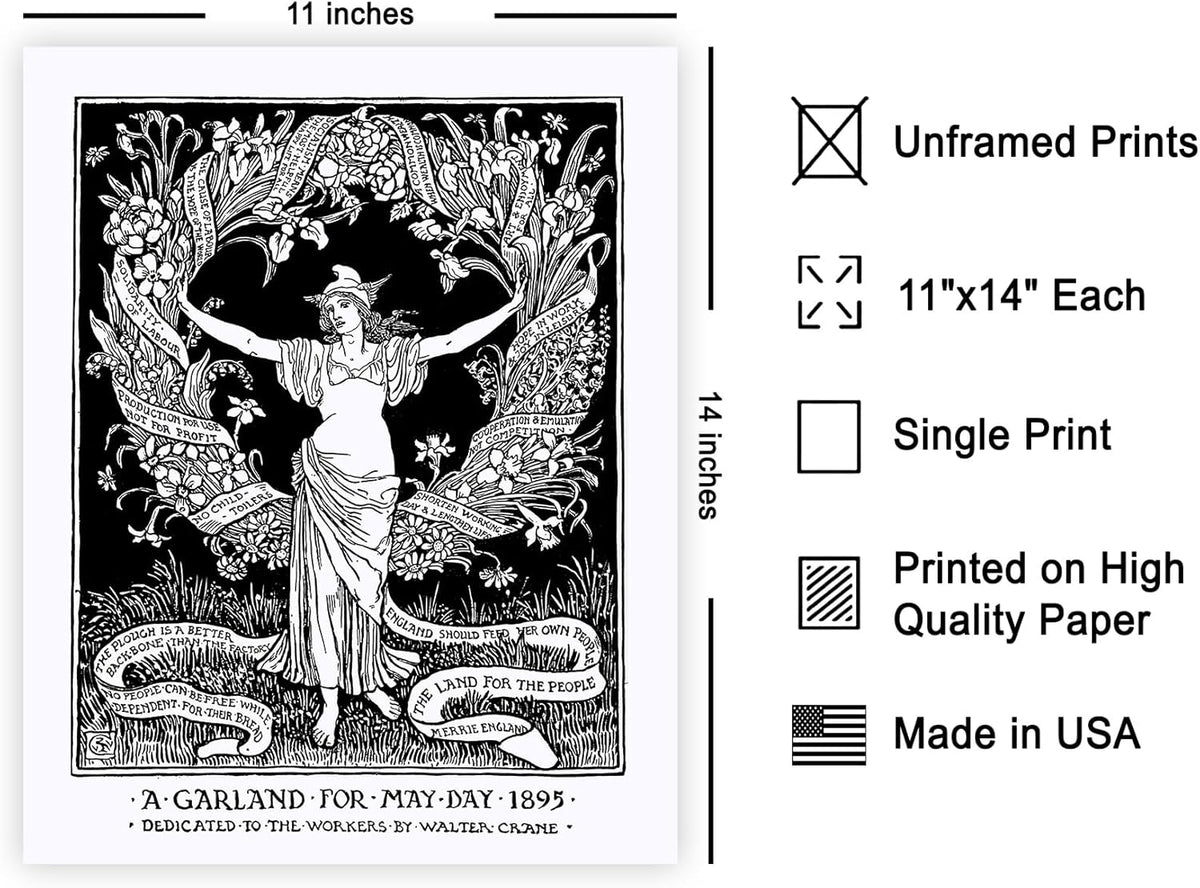 Poster Master Vintage Walter Crane Poster - Retro A Garland for May Day Print - Socialist Art - Gift for Him, Her, Men, Women - Wall Decor for Home, Office, Living Room - 11x14 UNFRAMED Wall Art