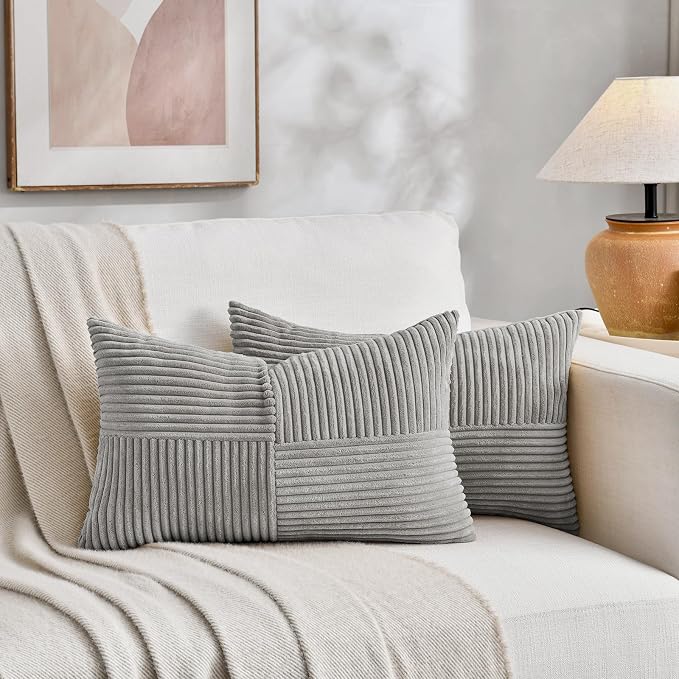 Fancy Homi 2 Packs Grey Lumbar Decorative Throw Pillow Covers 12x20 Inch - Image 5