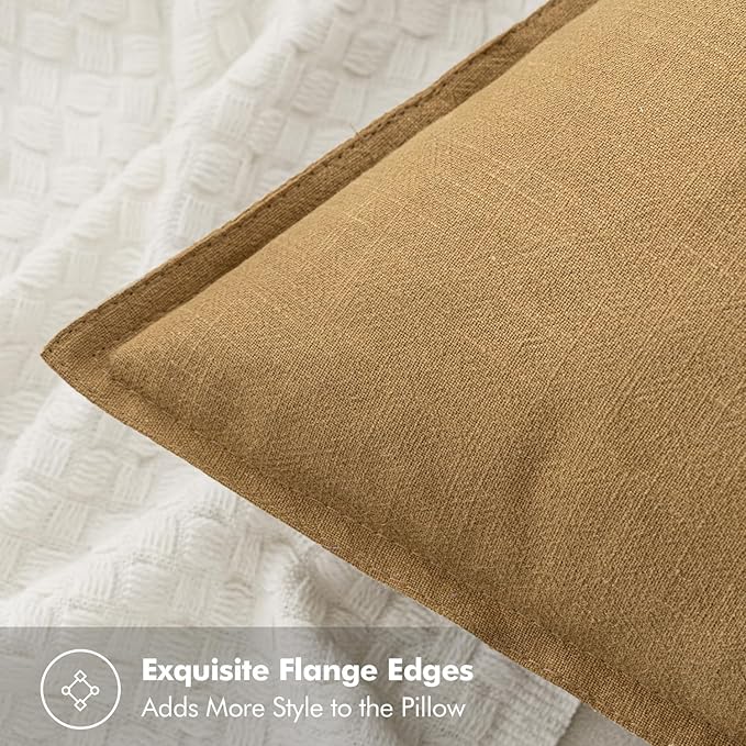 MIULEE Decorative Linen Pillow Covers 20x20 Inch Mustard Yellow | Boho - Image 2