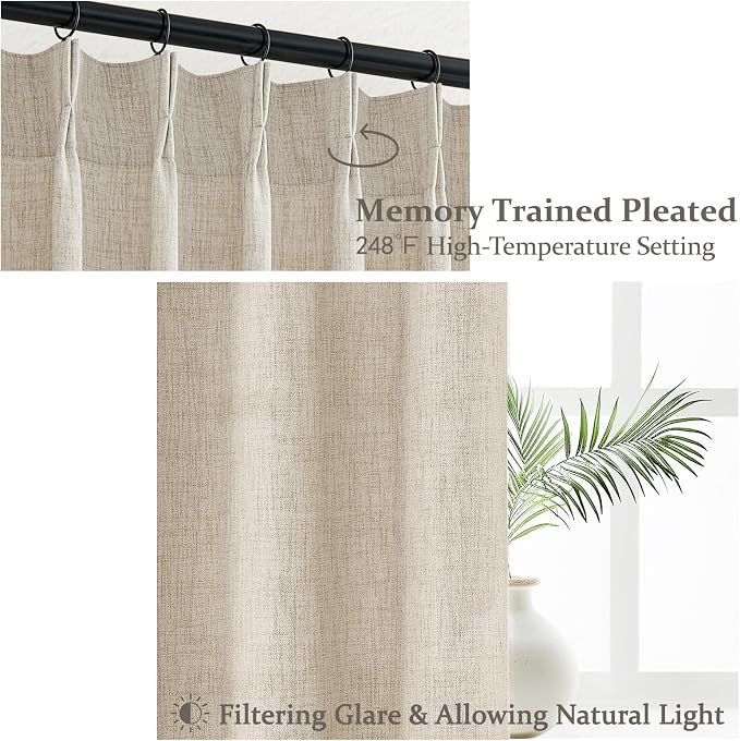 Living Room Semi Sheer Curtains 90 Inches Long 2 Panels Set, Natural Thick - Image 3