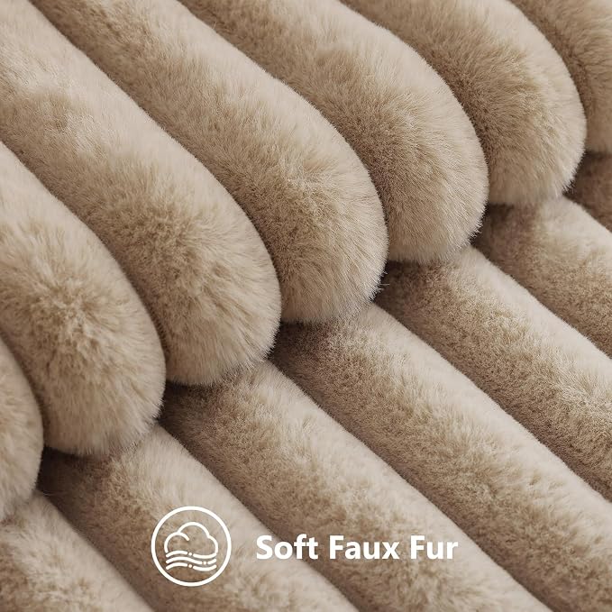 decorUhome Fall Faux Fur Throw Pillow Covers 26x26 Set of 2 Khaki Brown | - Image 2