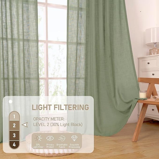Sage Green Linen Curtains 30 Inch Length - Image 4