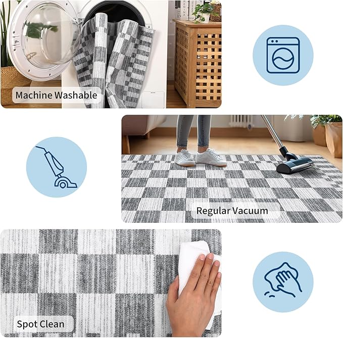 GarveeHome Grey Checkered Rug 6x9 Area Rugs Living Room Checkerboard Rug | - Image 8