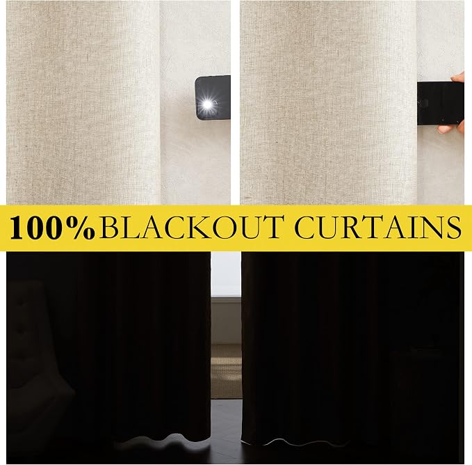 NICETOWN 100% Blackout Room Warming Linen Texture Curtains 84 inches Long - Image 2