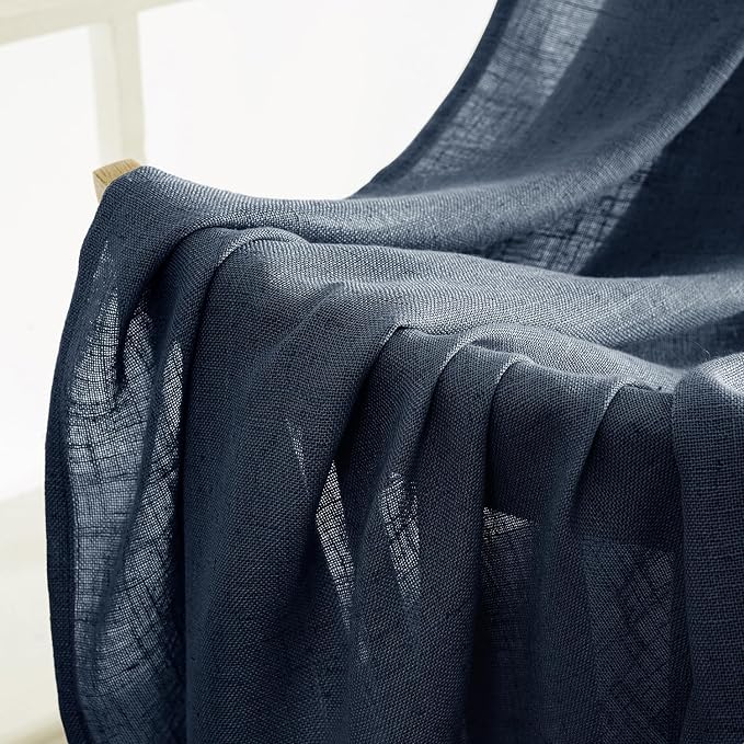 MIULEE Navy Blue Linen Curtains 52x90 Inch 2 Panels - Image 6
