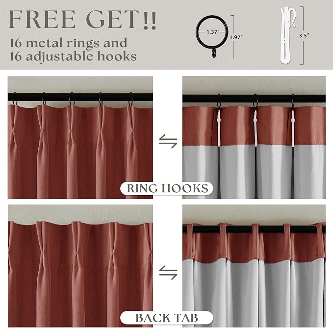 Firebrick Pinch Pleated Blackout Linen 45 Inch Curtains - Image 6