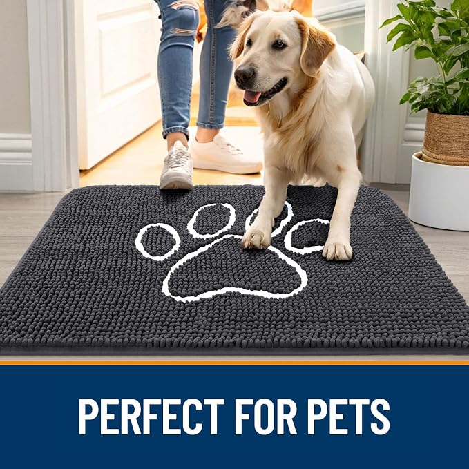 OLANLY Dog Door Mat for Muddy Paws 44x32, Paw Print Design Chenille Mud Mat | - Image 6
