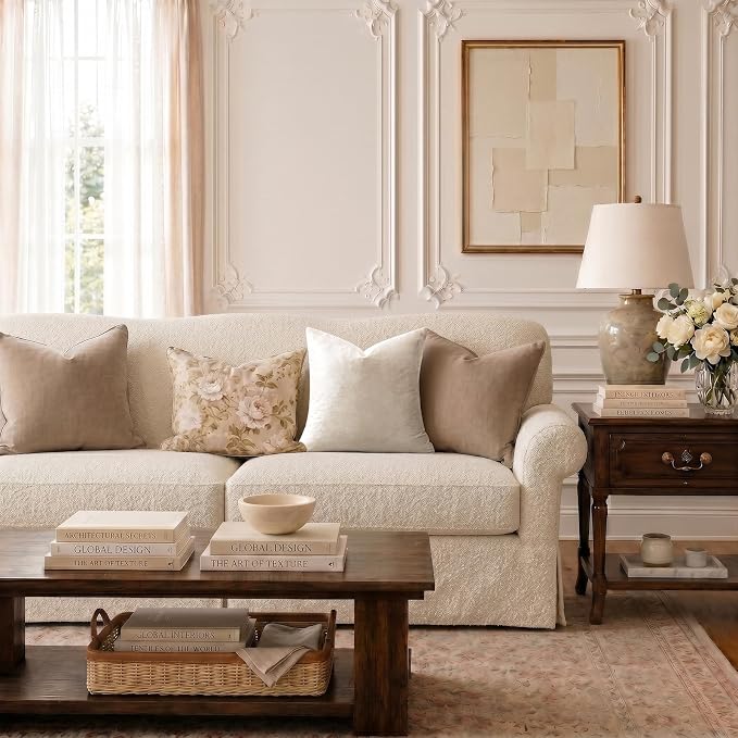 GIGIZAZA Velvet Pillow Covers 20x20 Decorative Pillows Pack of 2 Ivory | Beige - Image 2