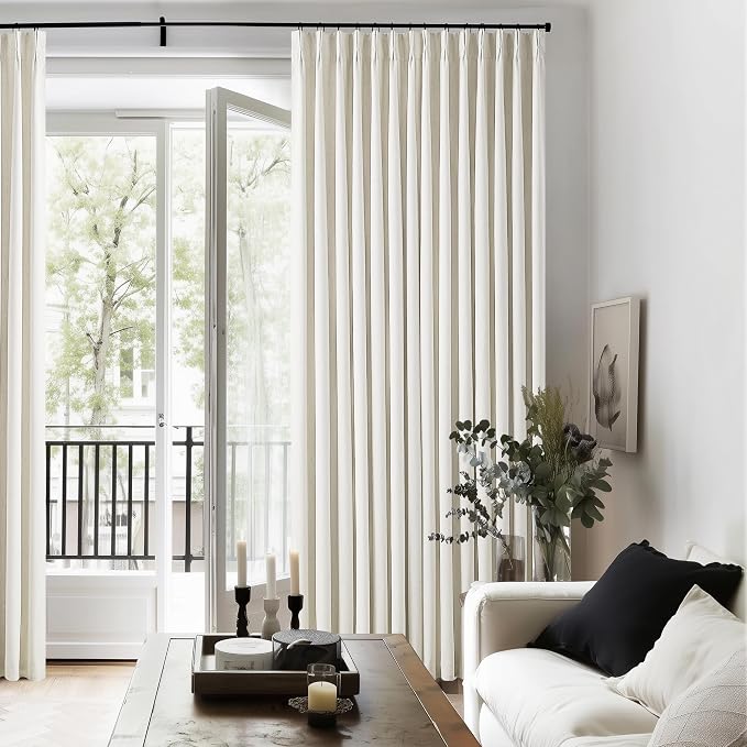 90 Inch Pinch Pleated Linen 100% Blackout Curtains 2 Panels Cream Natural | - Image 9
