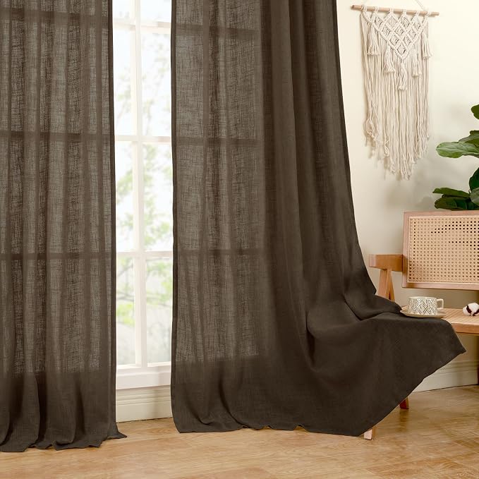 Dark Brown Linen Curtains 54 Inch Length 2 Panels - Image 9