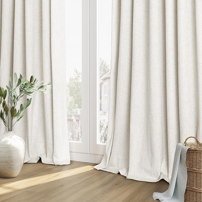 100% Blackout Linen Curtains for Bedroom 78 Inches Long Natural Cream Black Out - Image 8