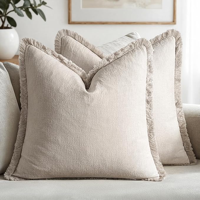 MIULEE Linen Decorative Euro Throw Pillow Covers Natural Beige 28x28 | Set of 2 by MIULEE