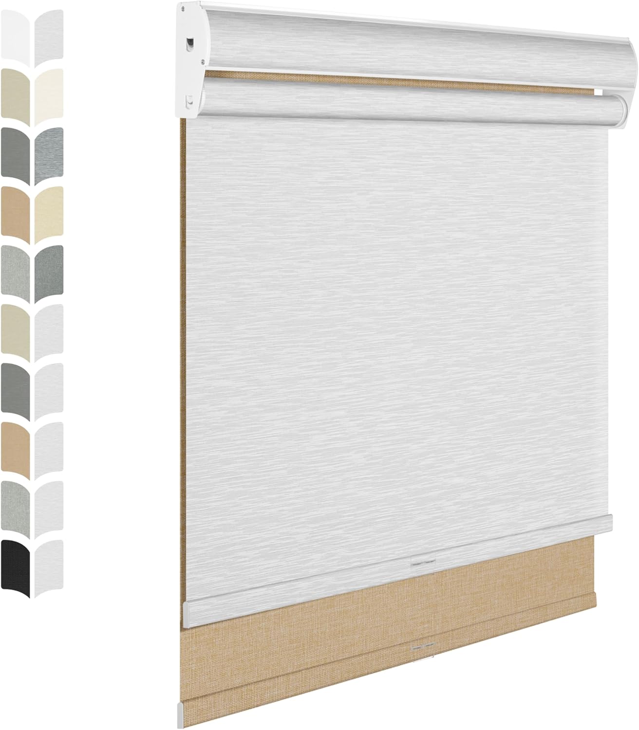 BERISSA Cordless Dual Roller Shades with Cassette Valance,Double Window Shades Blackout and Light Filtering Shades,Day and Night Roller Shades for Home Office Door.Linen Beige and White.48 W x 48" H