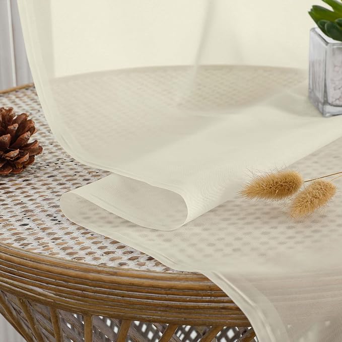 Cream Sheer Curtain 90 Inches Long 2 Panels Set, Solid Filmy Drapes - Image 5
