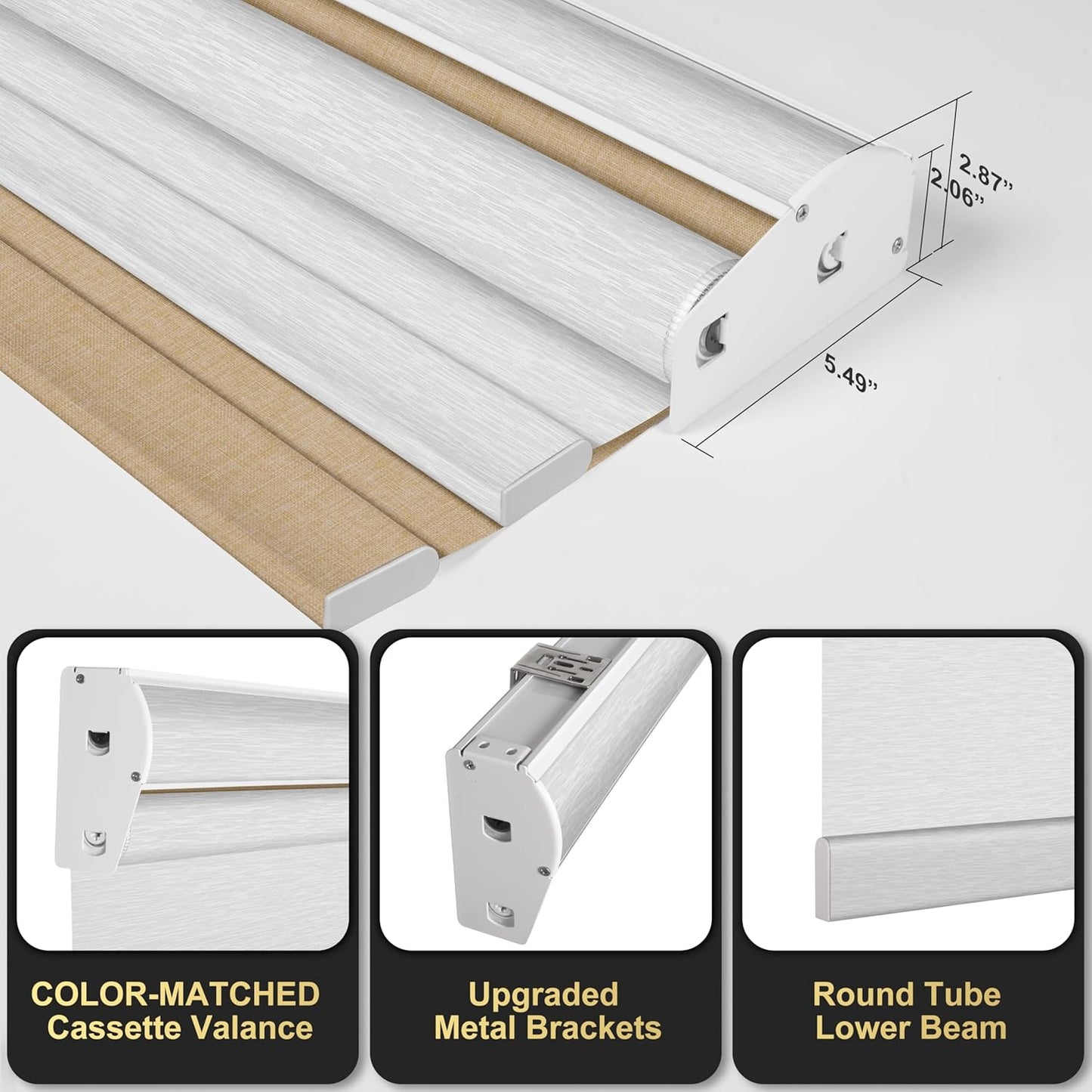 BERISSA Cordless Dual Roller Shades with Cassette Valance,Double Window Shades Blackout and Light Filtering Shades,Day and Night Roller Shades for Home Office Door.Linen Beige and White.27 W x 56" H