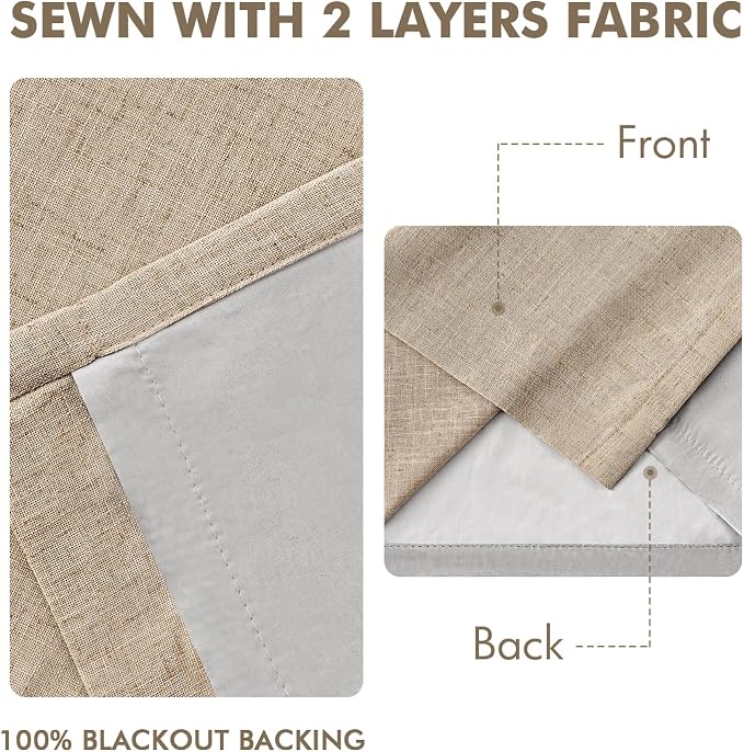MIULEE Taupe Pinch Pleated 100% Blackout Linen Curtains 40x90 Inches | Room - Image 5