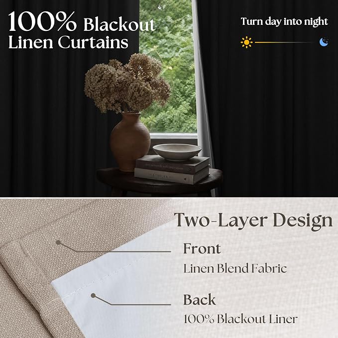 Burlywood Birch Linen Pinch Pleated 100% Blackout Curtains 90 Inch Length | - Image 2